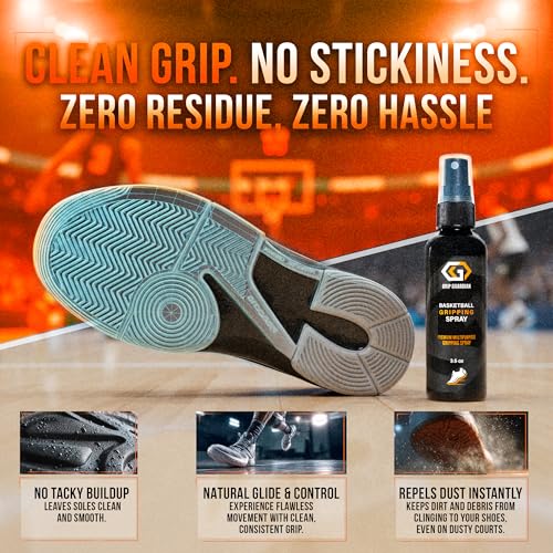 Basketball Grip Spray 2-in-1 Shoe Cleaner & Grip Enhancer - Anti Slip Performance Spray for Basketball Shoes - Improves Traction on Indoor/Outdoor Courts - Boosts Grip, Balance & Control