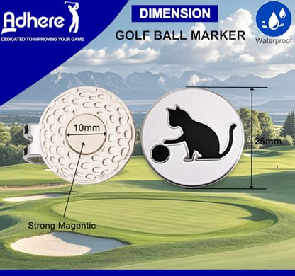 Adhere Golf Ball Markers Personlized Double Side Cute cat Logo Enamel with A Magnetic Hat Clips,A Premium Golf Gifts. - color: D-White