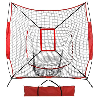 Nova Microdermabrasion 7'x7' Baseball Softball Practice Net | Portable Hitting & Pitching Net with Bow Frame & Carry Bag | Ultimate Training Equipment for All Skill Levels