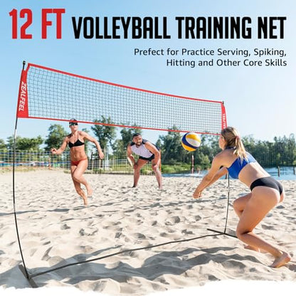 ZEALFEEL Volleyball Net, 12ft/20ft Volleyball Training Net for Backyard Height Adjustable, Portable Freestanding Practice Net for Hitting & Serving Drills, Pop up Net with Carry Bag for Indoor Outdoor - size: 12 FT Volleyball Net Set