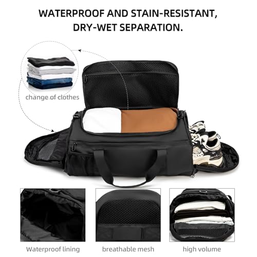 ROYALFAIR Basketball duffel bag Large Sports Bag with Separate Ball Holder & Shoes Compartment,Best for Basketball, football,Volleyball,Gym - color: Black