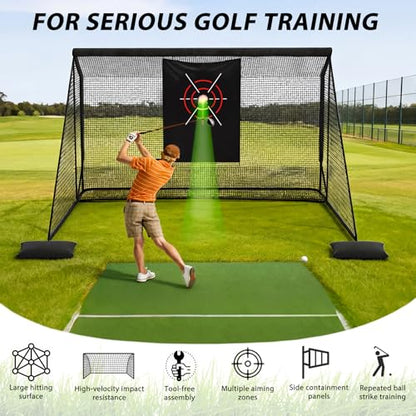 10x7 ft Golf Hitting Net, Backyard Practice Net with Dual Side Nets, Heavy-Duty Steel Frame, Golf Training Net for Driving, Chipping & Swing Practice Indoor Outdoor