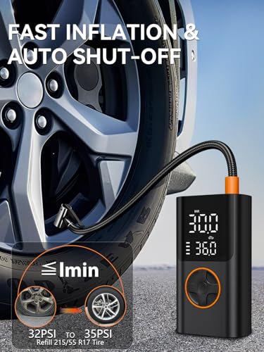 Tire Inflator Portable Air Compressor, Bike Pump with Gauge and USB Charging Output, 150PSI Fast Inflation Portable Tire Inflator for Car Bicycles Motorcycles Scooter Balls