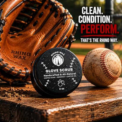 Rhino Wax - Baseball Glove Scrub Kit - Deep Cleans Base Ball or Softball Gloves with Powerful Scrubbing Formula - Kit Includes Scrub, Brush, and Microfiber Cloth in a Convenient Canvas Bag - USA Made - size: Scrub Kit