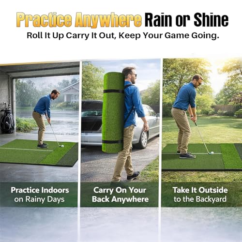 Golf Hitting Mat 6x4ft Golf Mats Practice Indoor Outdoor with 20mm EVA Base Golf Practice Mat with 9 Hitting Holes Ideal for All Levels