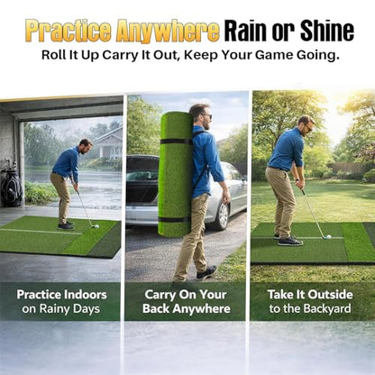 Golf Hitting Mat 6x4ft Golf Mats Practice Indoor Outdoor with 20mm EVA Base Golf Practice Mat with 9 Hitting Holes Ideal for All Levels