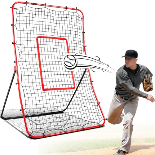 Durable Baseball Rebounder Net, 6x4 FT Pitchback Nets 5 Angles Simulate Grounder,Pop Fly,Line Drive,Softball Rebounders for Pitching,Fielding,Catching Solo Practice,Rebound Net with Strike Zone