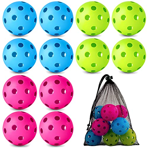 Coopay 12/50/100 Pack Plastic Baseballs Practice Training Balls Lightweight Hollow Softballs with a Drawstring Bag for Hitting Pitching Batting Training Indoor Outdoor Sport - color: Green, Blue, Pink, style: 12 Pack