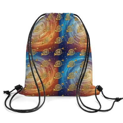 Gym Drawstring Bag Sports Sackpack Waterproof String Backpack with Shoe Compartment for Hiking Swimming Training, Gold French Horns Musical Instrument Blue Yellow Bags - color: Picture (628)