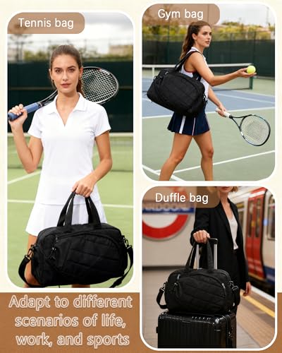 Roomy Tennis Gym Bag for Women - Tennis Tote Holds 2 Rackets, Shoe Compartment&Wet Pocket, Lightweight Sports Duffle, Fits 15.6" Laptop, Overnight Weekend Bag with Shoulder
