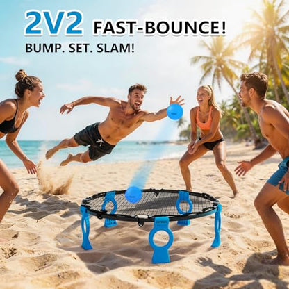 Upgraded Foldable Outdoor Games Kit (Includes 3 Balls, Pump, Carrying Case & Rules), VEXOMIX Metal Roundnet Game Set for Backyard, Lawn, Beach & Tailgating - Blue