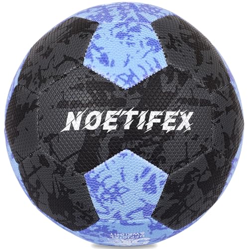 Soccer Ball Size 5 for Youth & Adults, Black Blue PU Leather, Durable Machine-Stitched 32-Panel Football, Hidden Seams, Water-Resistant, Outdoor & Indoor Training Ball