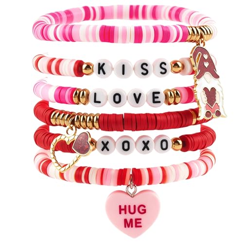OHOME Valentines Day Outfit Women - 6 Pack Bracelets for Her | Valentines Day Gifts for Her - Valentines Shirts Dress Pajamas | Galentines Decorations Decor Party Supplies - style: Valentines day
