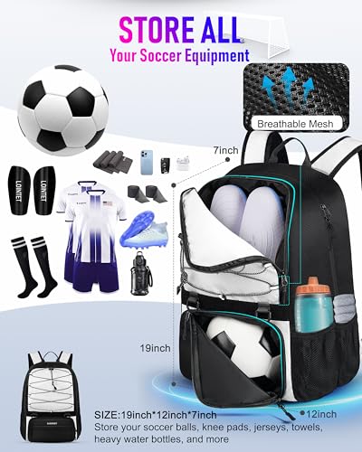LOINTET Youth Soccer Bag, Soccer Backpack with Ball Compartment, Sports Equipment Training Bags Fits Basketball Football Volleyball and Accessories, Black - color: White