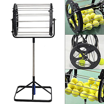 TFCFL Tennis Ball Picker 55 Balls Capacity,Tennis Ball Retriever Basket Roller Hopper, Automatic Rolling Ball Picker with Handle,Stainless Steel Tennis Ball Collector for Court Training Coaches Club