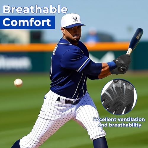 AIGEVTURE Baseball Bating Gloves Adult Youth Baseball Softball Batting Gloves Adult Kids Boys Girls - color: Black, size: Adult Medium