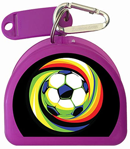 Soccer Mouth Guard case, Mouthguard case, Retainer Case - Soccer Power Ball - color: Purple