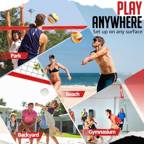 ZEALFEEL Volleyball Net, 12ft/20ft Volleyball Training Net for Backyard Height Adjustable, Portable Freestanding Practice Net for Hitting & Serving Drills, Pop up Net with Carry Bag for Indoor Outdoor - size: 20 FT Volleyball Net