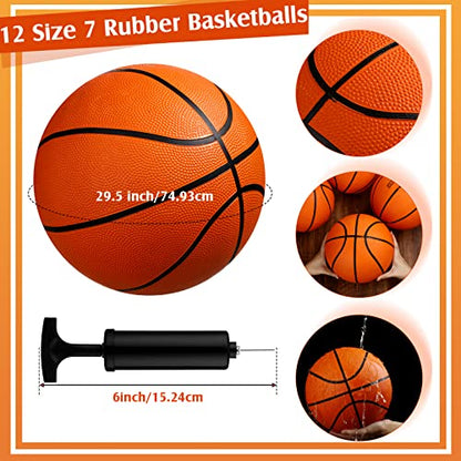 Jexine Basketball Bulk, 12 Pcs 29. 5" Official Size 7 Rubber Basketball with Air Pump for Adult Youth Outdoor Indoor Training Swimming Pool Training Game, Orange