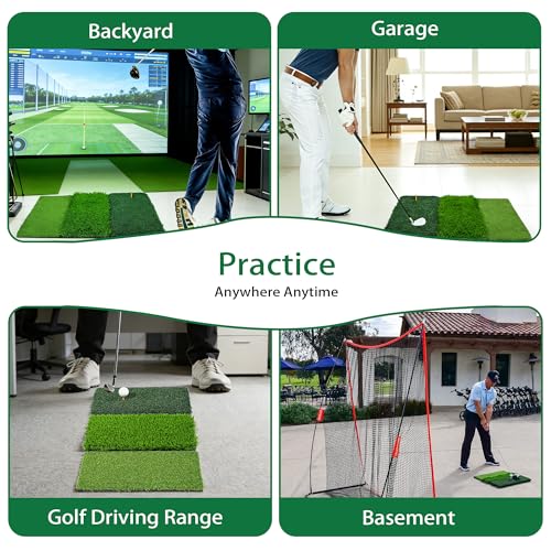 Golf Hitting Mat,Thickened Tri-Turf Golf Practice Mat For Indoor Outdoor Training,Swing Path Hitting Turf Mat With Non-Slip EVA Backing,Portable Golf Accessories Gifts For Men& Dad &Husband