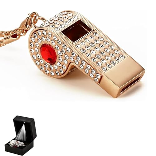Whistle,Rhinestone Sports Whistle with Keychain for Coach/Referee/Training/Lifeguard/Teachers(Gold) - color: Red