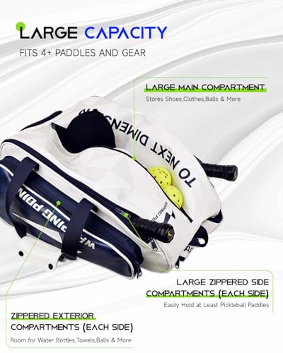 Warping Point Pro Team Pickleball Bag for Men & Women, 2-in-1 Large Duffle Backpack Fits 4+ Paddles & Gear, Ventilated Shoe Compartment, Fence Hook, Multi-Pocket Design