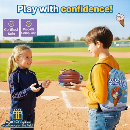 Ice Cream Baseball Glove - Safe, Lightweight Youth Baseball Glove - Adjustable Wrist Baseball Gloves Youth 8-12 - H Web Multi-Positions Boys & Girls Softball Glove - Ice Cream Baseball Gloves