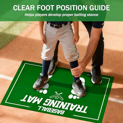 Baseball Training Mat, Baseball and Softball Batter Stance Hitting Mat, Improve Posture, Batting Mat with Toes Facing Place, Silent Anti-Skid, Baseball Training Equipment, 35.4 * 23.6 Inch - color: Green A