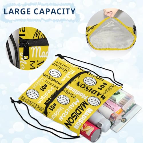 Custom Volleyball Style Drawstring Bag, Personalized Sports Ball Backpack Drawstring Sack Cinch Bags for Team Gift Party Favors, Yellow - color: Green