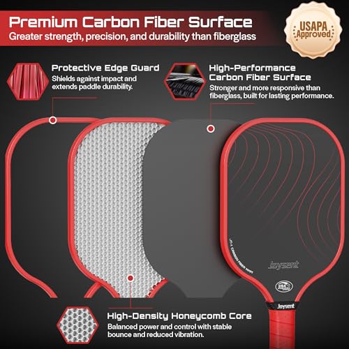 Pickleball Paddles Set, USAPA Approved Carbon Fiber Pickleball Set of 2 with Beginner Pickleball Rackets, Indoor Outdoor Pickle Balls for Adults Men Women, JT-1 - color: Red