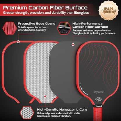 Pickleball Paddles Set, USAPA Approved Carbon Fiber Pickleball Set of 2 with Beginner Pickleball Rackets, Indoor Outdoor Pickle Balls for Adults Men Women, JT-1 - color: Red