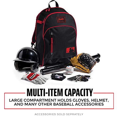 Franklin Sports Kids MLB Baseball Batpack Bag - Youth Baseball, Softball + Teeball Backpack - Sports Equipment Bag for Kids + Toddlers - Holds (2) Teeball + Baseball Bats + Includes Fence Hook - color: Black/Red