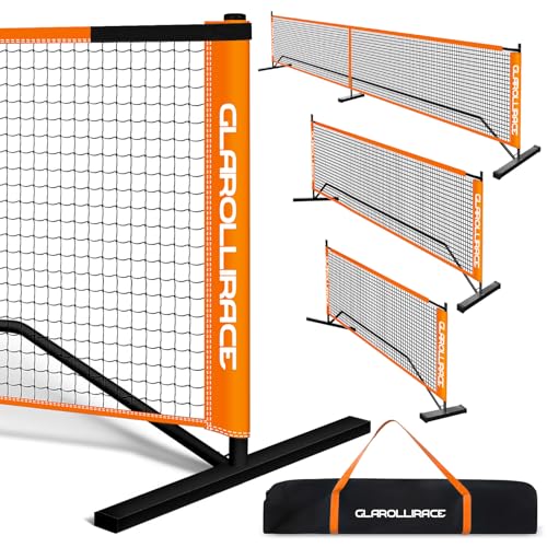 3-in-1 Portable Pickleball Net Set, with Regulation Size 22 FT | 10 FT | 4 FT PE Nets + Metal Frames, Pickle Ball Net System for All Weather Condition and Windproof, Indoor and Outdoor - color: Vitality orange