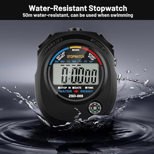 2 Pack Digital Stop watch Timer with 2 Whistle Set | Water resistant Stopwatch with Large Display Date, Time & Alarm | Sports Stopwatch for Swimming, Running and Fitness | Perfect for Coaches | Black