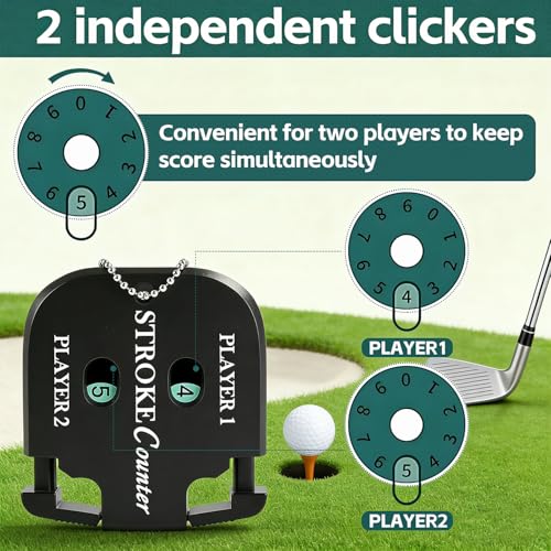 2Pcs Golf Stroke Counter, 2-Player Golf Counter Clicker with Hanging Rope, Shockproof Mini Portable Stroke Counter for Your Golf, Outdoor Sports, Different Kinds of Competitions and Games(Black)