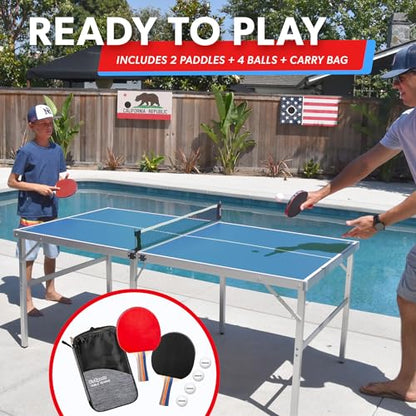 GoSports Mid-Size Table Tennis Game Set - Red or Blue - Indoor/Outdoor Portable Table Tennis Game with Net, 2 Table Tennis Paddles and 4 Balls - style: Blue Table