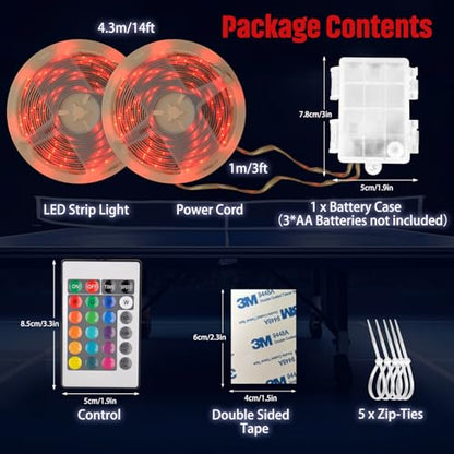 LED Ping Pong Table Light&Net Light, 14 Ft&13 Ft Light Net for Ping Pong Table&Net Table,16 Color Change, Durable & Waterproof & Easy to Install, Super Bright to Display at Night - color: Table lights