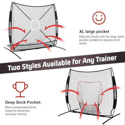 Storgem 6'X6' Baseball Softball Practice Net, Portable Baseball Net for Batting, Hitting, Pitching and Fielding, with Carry Bag, Strike Zone and Bow Frame, Great for Kids Adult Youth