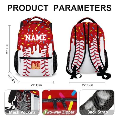 Custom Baseball Drip Backpack for Children Teen Kids School Supplies for Boys Girls, Casual Red Bookbag for Preschool Elementary Kindergarten Vacation Travel Picnic - color: Red