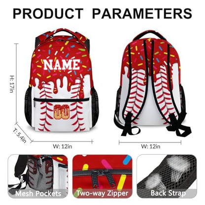 Custom Baseball Drip Backpack for Children Teen Kids School Supplies for Boys Girls, Casual Red Bookbag for Preschool Elementary Kindergarten Vacation Travel Picnic - color: Red