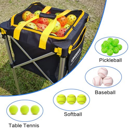 Pickleball Tennis Ball Hopper-Foldable Lightweight Tennis Cart Holds 180 Tennis/160 Pickleballs with Removable Bag,Wheels,Side Pocket for Training/Teaching, for Tennis/Pickleball/Baseball/Softball - style: Yellow