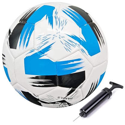Soccer Ball Size 3 4 5 Soft Leather Anti Explosion Practice Training Boys Girls Adults with Pump Needle - color: Blue, size: Size 5