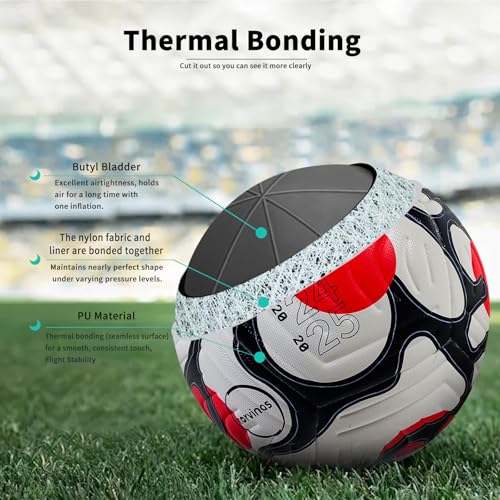 Soccer Ball Size 5,4 – Thermal Bonded Waterproof PU Leather, Professional Training & Match Ball for Youth & Adults, with Pump & Bag, Training Gift Set - color: red