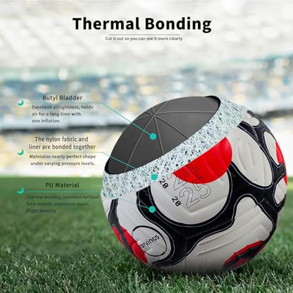 Soccer Ball Size 5,4 – Thermal Bonded Waterproof PU Leather, Professional Training & Match Ball for Youth & Adults, with Pump & Bag, Training Gift Set - color: red