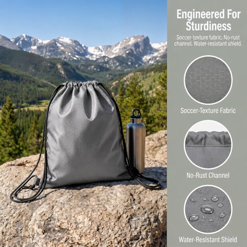 Extra Large Drawstring Backpack, Heavy-Duty Oxford String Bag for Basketball, Soccer & Laptop (2, Gray) - color: Gray