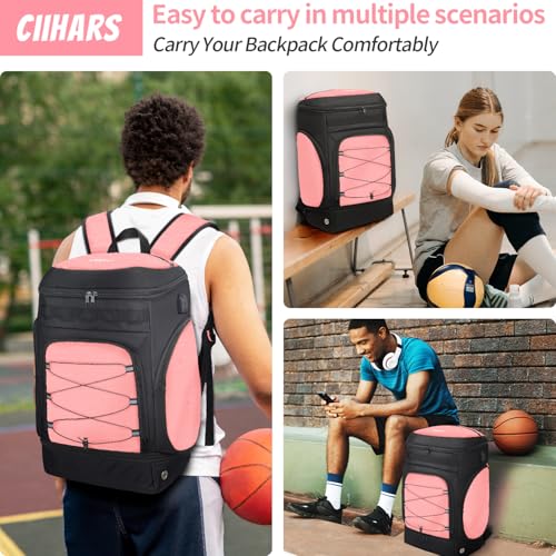 Basketball Backpack Bag Large Sports Bag with Separate Ball holder & Shoes compartment, Best for Basketball, Soccer,Volleyball,Gym - color: Hot Pink