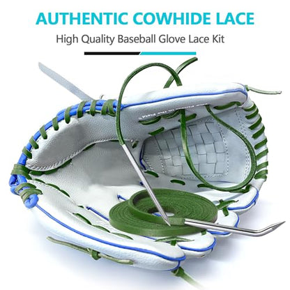 Baseball Glove Lace, Mitt Lace Repair Kit Softball 2 Leather Laces and 2 Lacing Needles for Catcher's Glove - color: Green