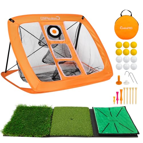 Golf Chipping Net Set,Pop Up Net with Durable Rubber Training Mat,10 Golf Tees,6 Practice Balls,6 Foam Balls and Carry Bag for Indoor & Outdoor Game