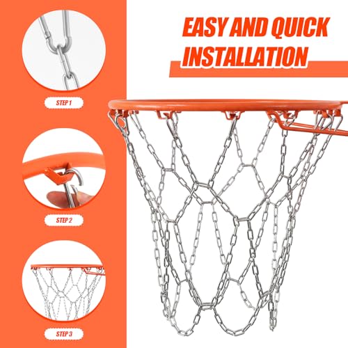 Outus 2 Pack Heavy Duty Basketball Net, 12 Loop Galvanized Chain Basketball Net Replacement, Rust-Proof Metal Replacement for Outdoor & Indoor Use, Fits Standard Hoops Outdoor, Easy Installation