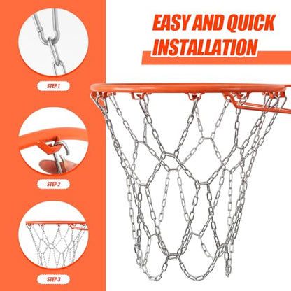 Outus 2 Pack Heavy Duty Basketball Net, 12 Loop Galvanized Chain Basketball Net Replacement, Rust-Proof Metal Replacement for Outdoor & Indoor Use, Fits Standard Hoops Outdoor, Easy Installation